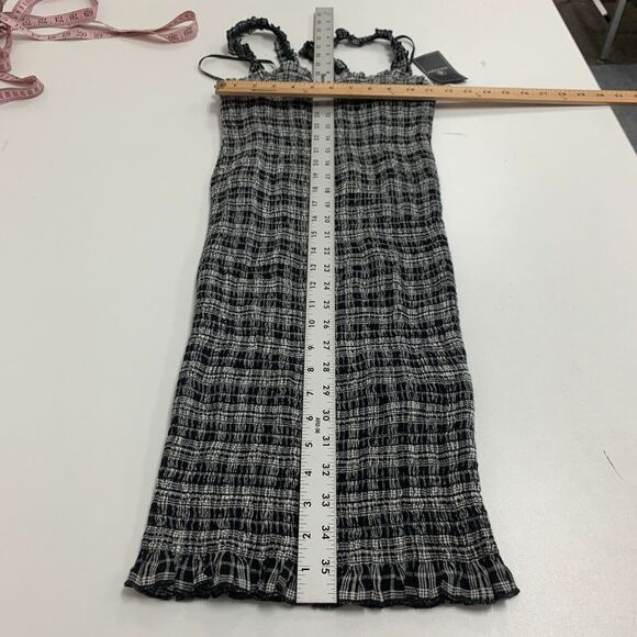 Volcom Shirred Mini Dress Womens XS Extra Small Check Plaid Square Neck Bodycon - Picture 6 of 16